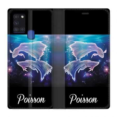 Housse cuir portefeuille pour Samsung Galaxy A21S Signe Zodiaque 2 Poisson