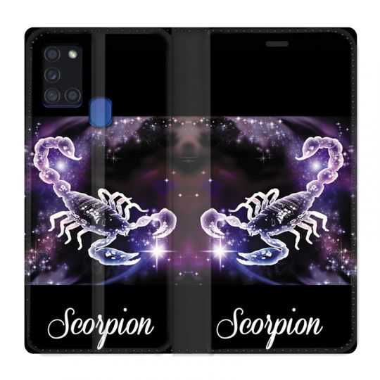 Housse cuir portefeuille pour Samsung Galaxy A21S Signe Zodiaque 2 Scorpion