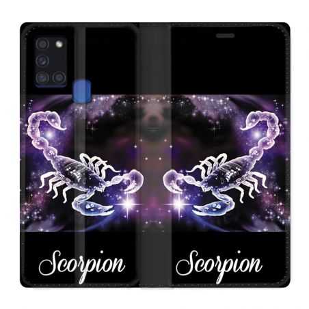 Housse cuir portefeuille pour Samsung Galaxy A21S Signe Zodiaque 2 Scorpion
