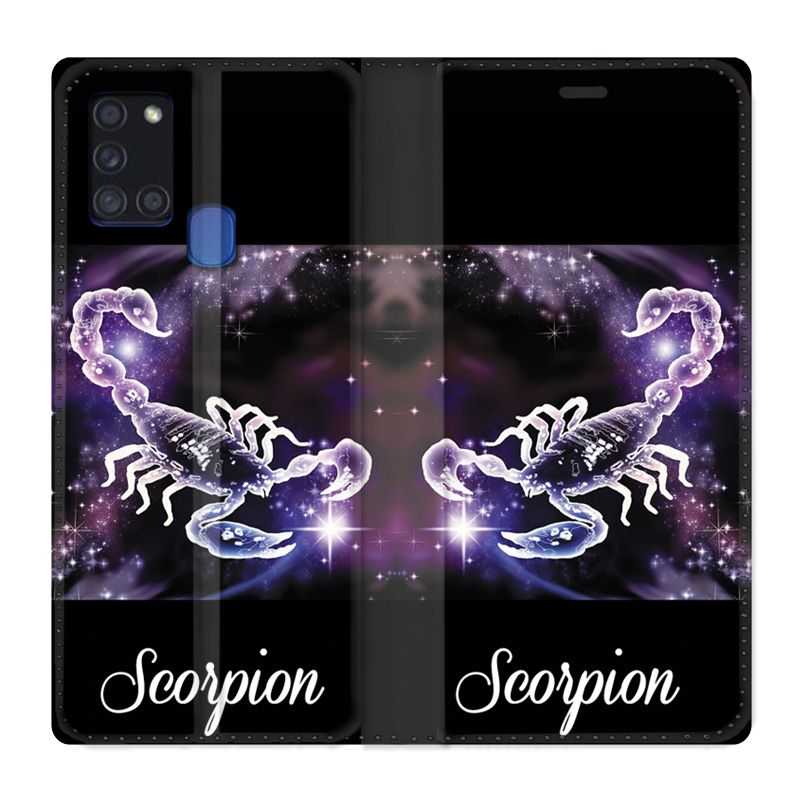Housse cuir portefeuille pour Samsung Galaxy A21S Signe Zodiaque 2 Scorpion