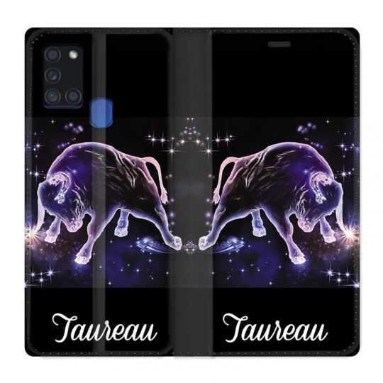 Housse cuir portefeuille pour Samsung Galaxy A21S Signe Zodiaque 2 Taureau