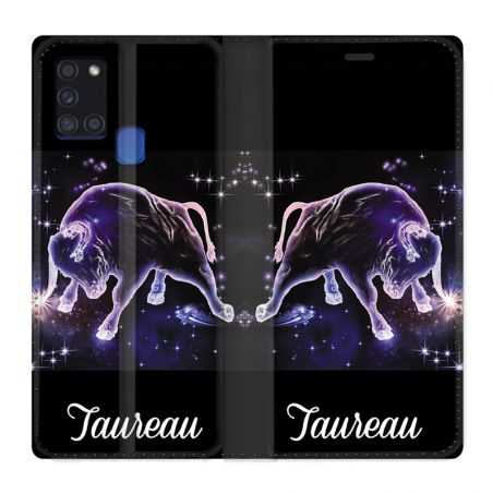 Housse cuir portefeuille pour Samsung Galaxy A21S Signe Zodiaque 2 Taureau