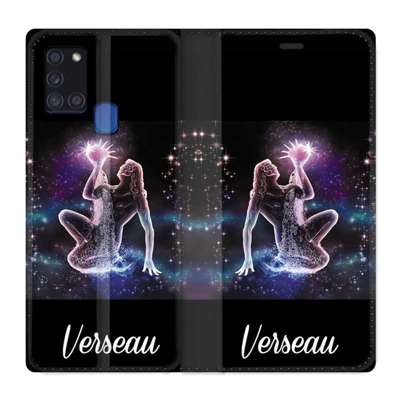 Housse cuir portefeuille pour Samsung Galaxy A21S Signe Zodiaque 2 Verseau