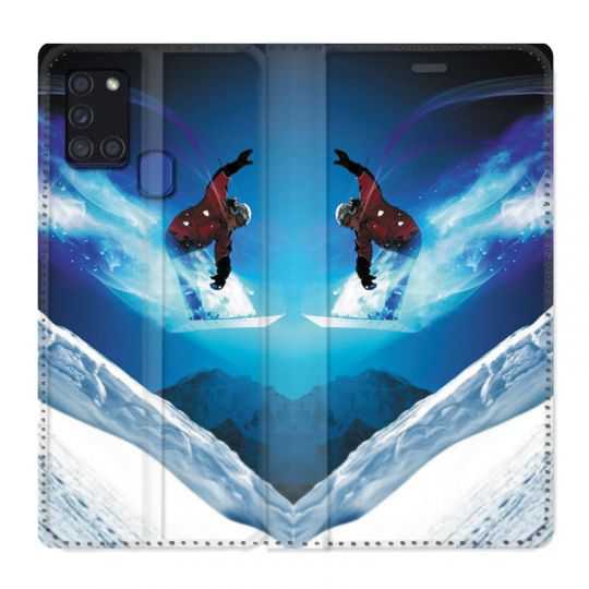 Housse cuir portefeuille pour Samsung Galaxy A21S Snowboard Saut