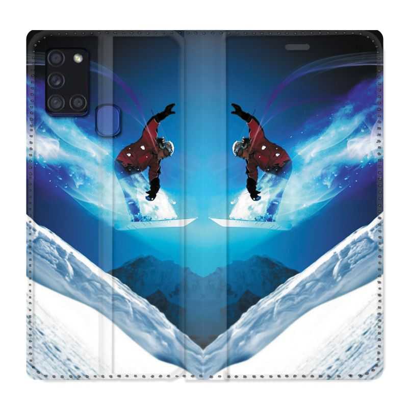 Housse cuir portefeuille pour Samsung Galaxy A21S Snowboard Saut