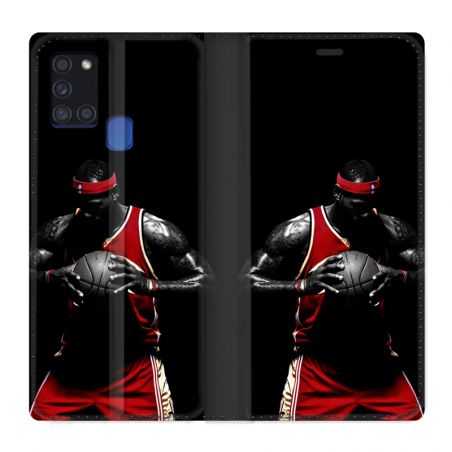 Housse cuir portefeuille pour Samsung Galaxy A21S Basketeur