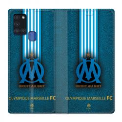 Housse cuir portefeuille pour Samsung Galaxy A21S Olympique Marseille OM Bande