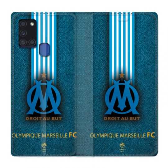 Housse cuir portefeuille pour Samsung Galaxy A21S Olympique Marseille OM Bande
