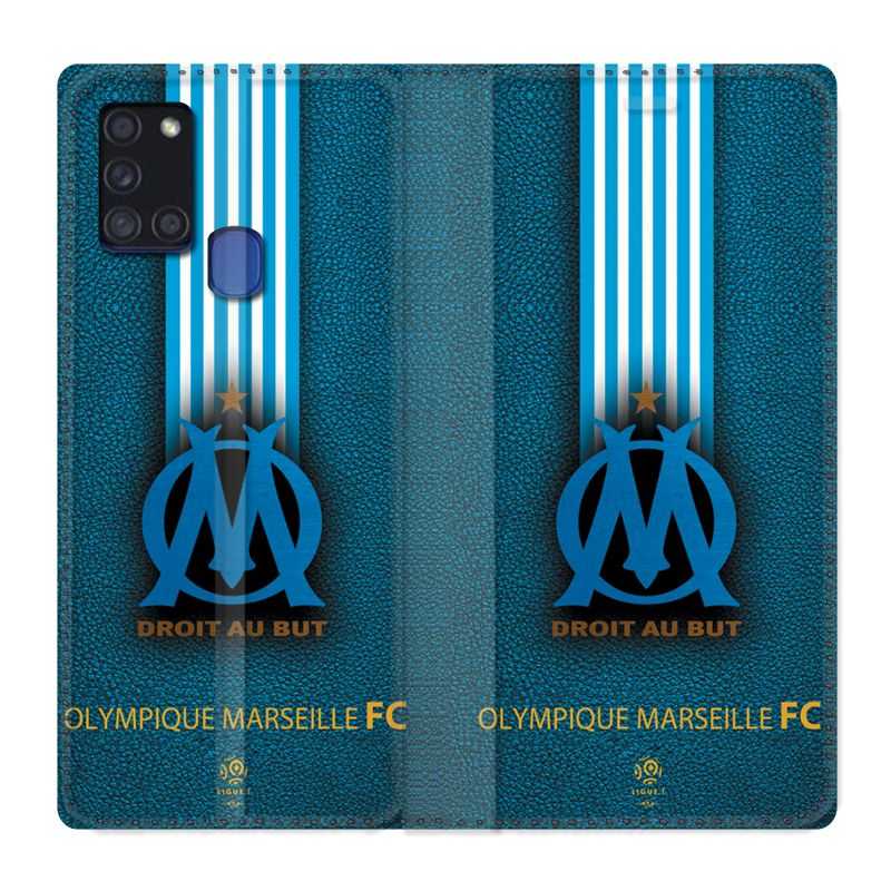 Housse cuir portefeuille pour Samsung Galaxy A21S Olympique Marseille OM Bande