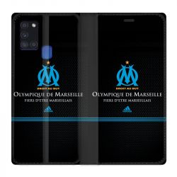 Housse cuir portefeuille pour Samsung Galaxy A21S Olympique Marseille OM Fier etre Marseillais