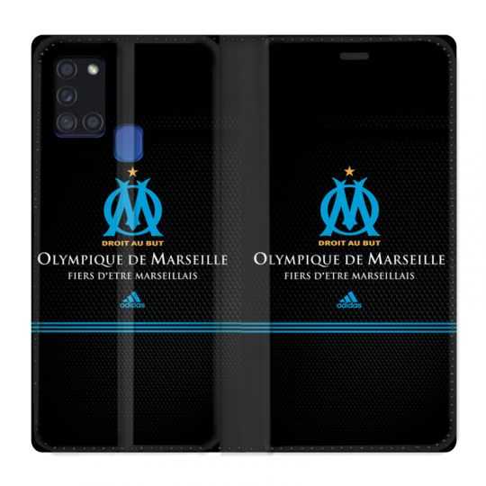 Housse cuir portefeuille pour Samsung Galaxy A21S Olympique Marseille OM Fier etre Marseillais