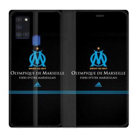 Housse cuir portefeuille pour Samsung Galaxy A21S Olympique Marseille OM Fier etre Marseillais