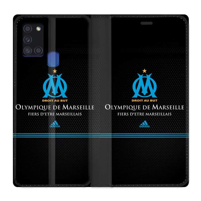 Housse cuir portefeuille pour Samsung Galaxy A21S Olympique Marseille OM Fier etre Marseillais