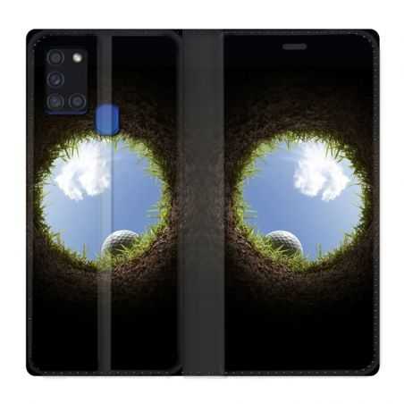 Housse cuir portefeuille pour Samsung Galaxy A21S Golf Trou