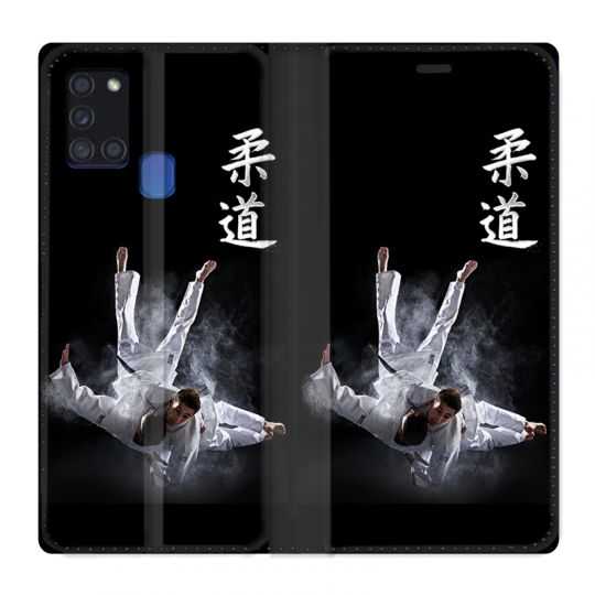 Housse cuir portefeuille pour Samsung Galaxy A21S Judo Noir