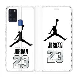 Housse cuir portefeuille pour Samsung Galaxy A21S Jordan 23 Blanc