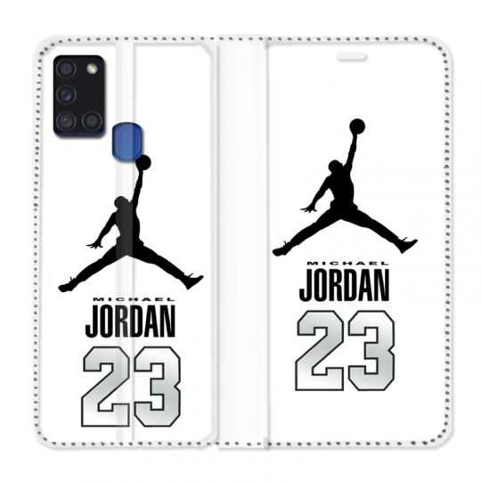 Housse cuir portefeuille pour Samsung Galaxy A21S Jordan 23 Blanc