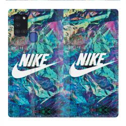 Housse cuir portefeuille pour Samsung Galaxy A21S Nike Turquoise