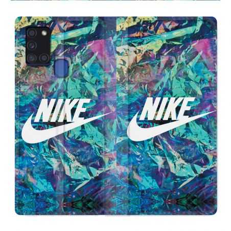 Housse cuir portefeuille pour Samsung Galaxy A21S Nike Turquoise