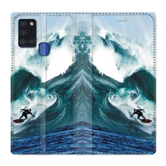 Housse cuir portefeuille pour Samsung Galaxy A21S Surf Vague