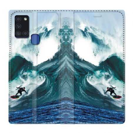 Housse cuir portefeuille pour Samsung Galaxy A21S Surf Vague