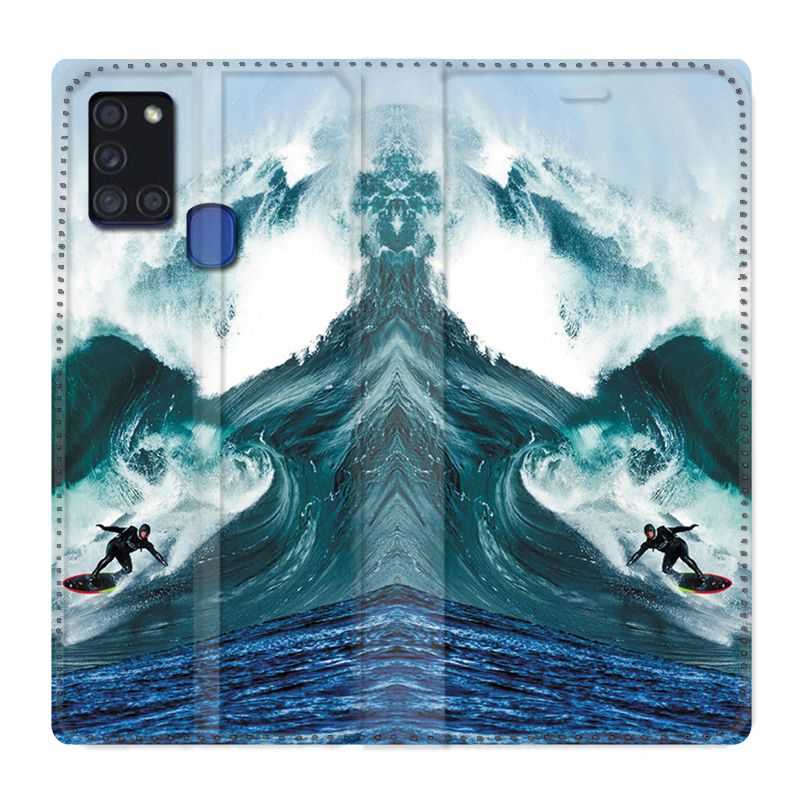 Housse cuir portefeuille pour Samsung Galaxy A21S Surf Vague