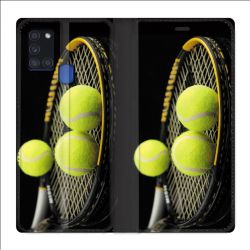 Housse cuir portefeuille pour Samsung Galaxy A21S Tennis Balls