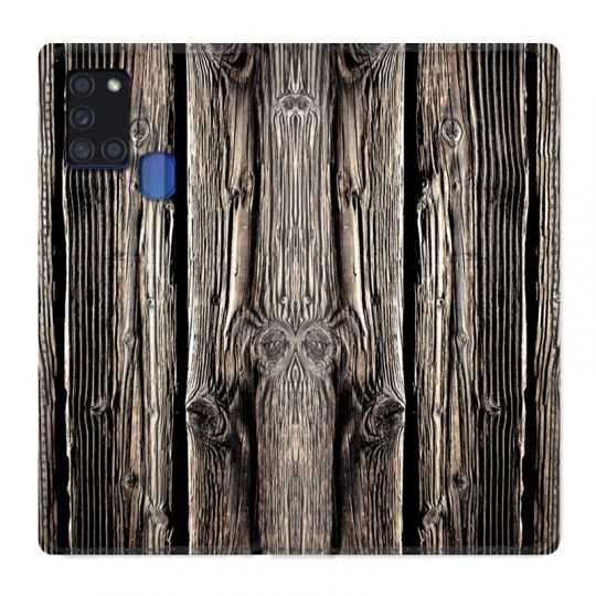 Housse cuir portefeuille pour Samsung Galaxy A21S Texture Bois