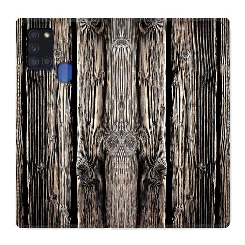 Housse cuir portefeuille pour Samsung Galaxy A21S Texture Bois