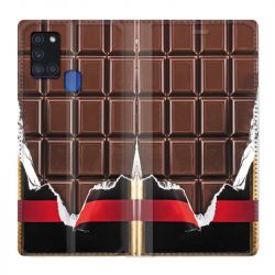 Housse cuir portefeuille pour Samsung Galaxy A21S Trompe Oeil Chocolat