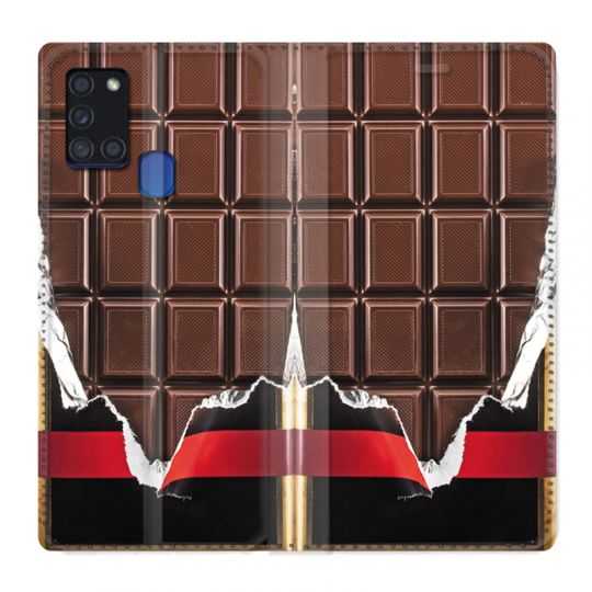 Housse cuir portefeuille pour Samsung Galaxy A21S Trompe Oeil Chocolat
