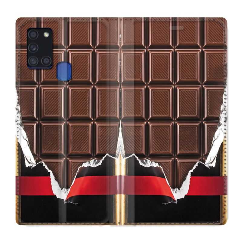 Housse cuir portefeuille pour Samsung Galaxy A21S Trompe Oeil Chocolat