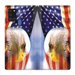 Housse cuir portefeuille pour Samsung Galaxy A21S Amerique USA Aigle