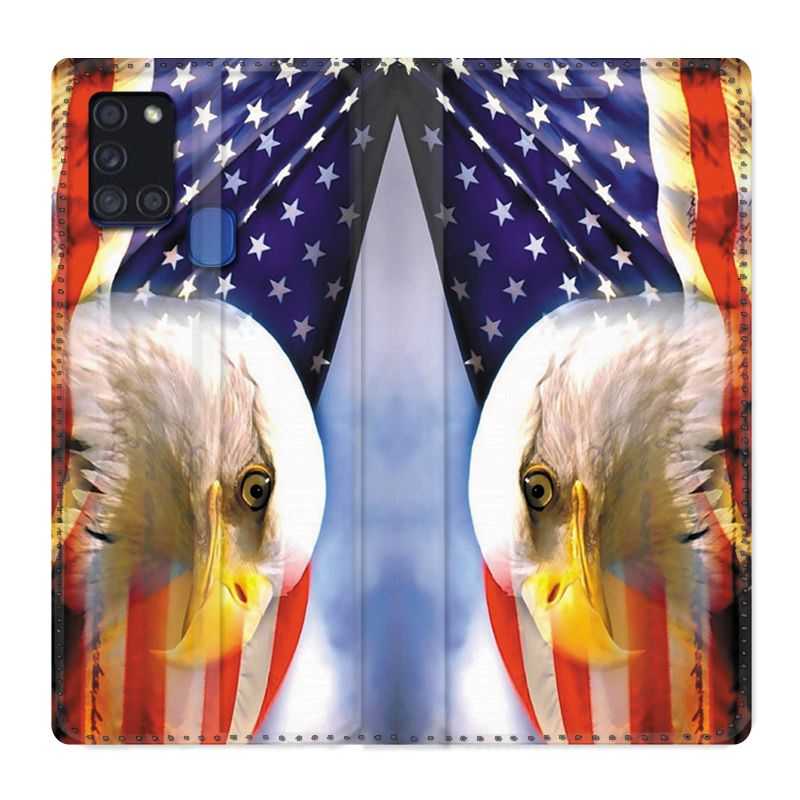 Housse cuir portefeuille pour Samsung Galaxy A21S Amerique USA Aigle