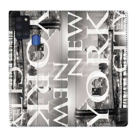 Housse cuir portefeuille pour Samsung Galaxy A21S Amerique USA New York