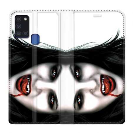 Housse cuir portefeuille pour Samsung Galaxy A21S Vampire Blanc