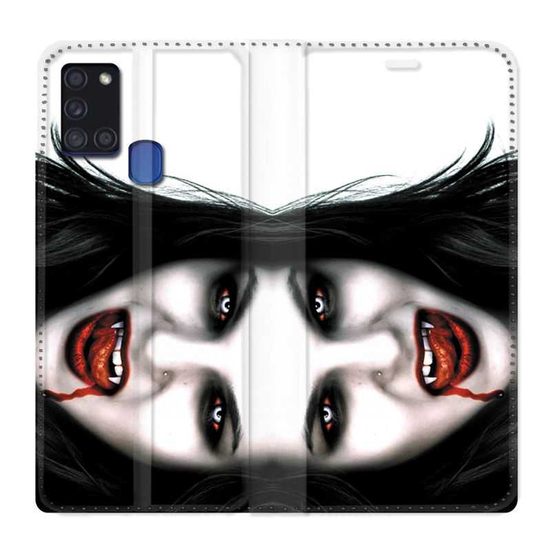 Housse cuir portefeuille pour Samsung Galaxy A21S Vampire Blanc