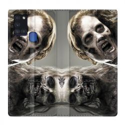 Housse cuir portefeuille pour Samsung Galaxy A21S Zombie Blanc