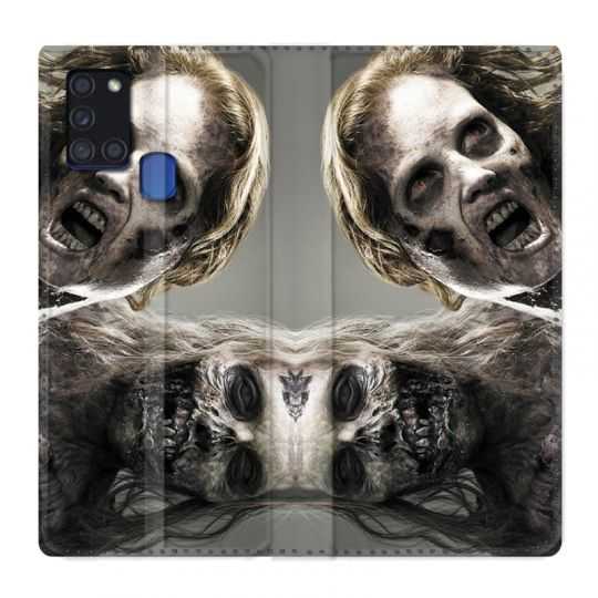 Housse cuir portefeuille pour Samsung Galaxy A21S Zombie Blanc