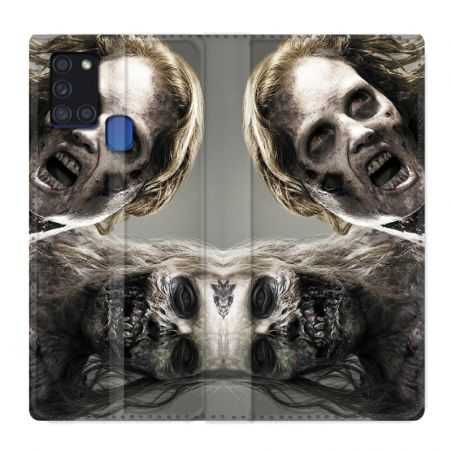 Housse cuir portefeuille pour Samsung Galaxy A21S Zombie Blanc