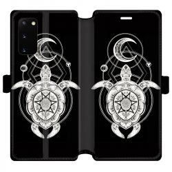 Housse cuir portefeuille pour Samsung Galaxy S20 Animaux Maori Tortue noir