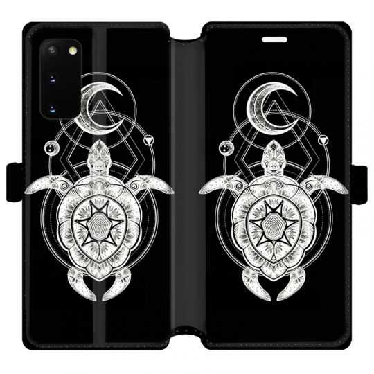 Housse cuir portefeuille pour Samsung Galaxy S20 Animaux Maori Tortue noir