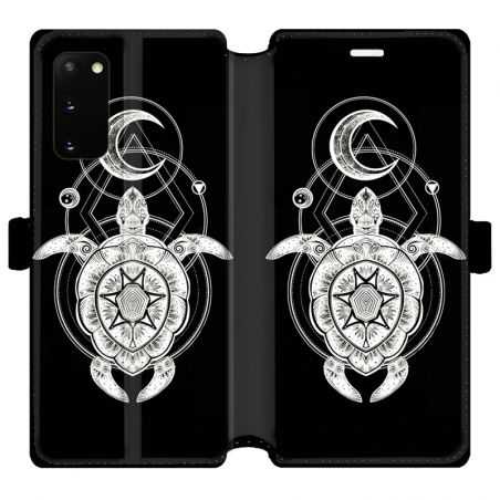 Housse cuir portefeuille pour Samsung Galaxy S20 Animaux Maori Tortue noir