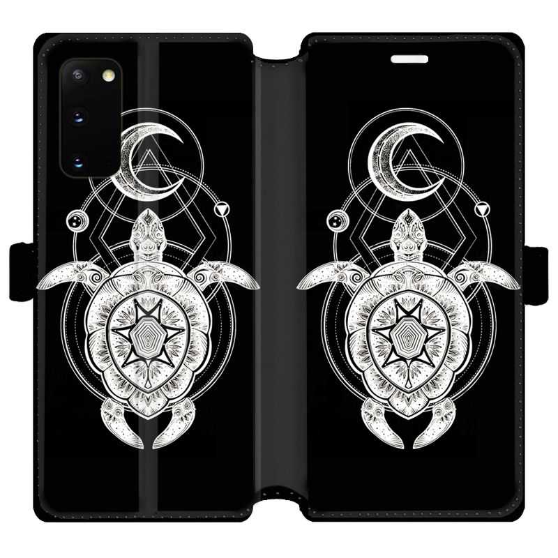 Housse cuir portefeuille pour Samsung Galaxy S20 Animaux Maori Tortue noir