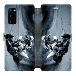 Housse cuir portefeuille pour Samsung Galaxy S20 Moto Quad