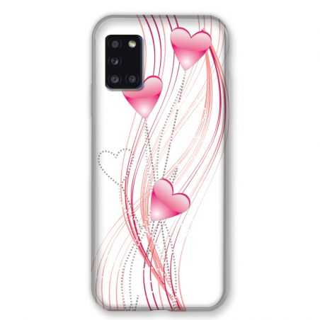 Coque pour Samsung Galaxy A31 Coeur Rose Montant sur Blanc