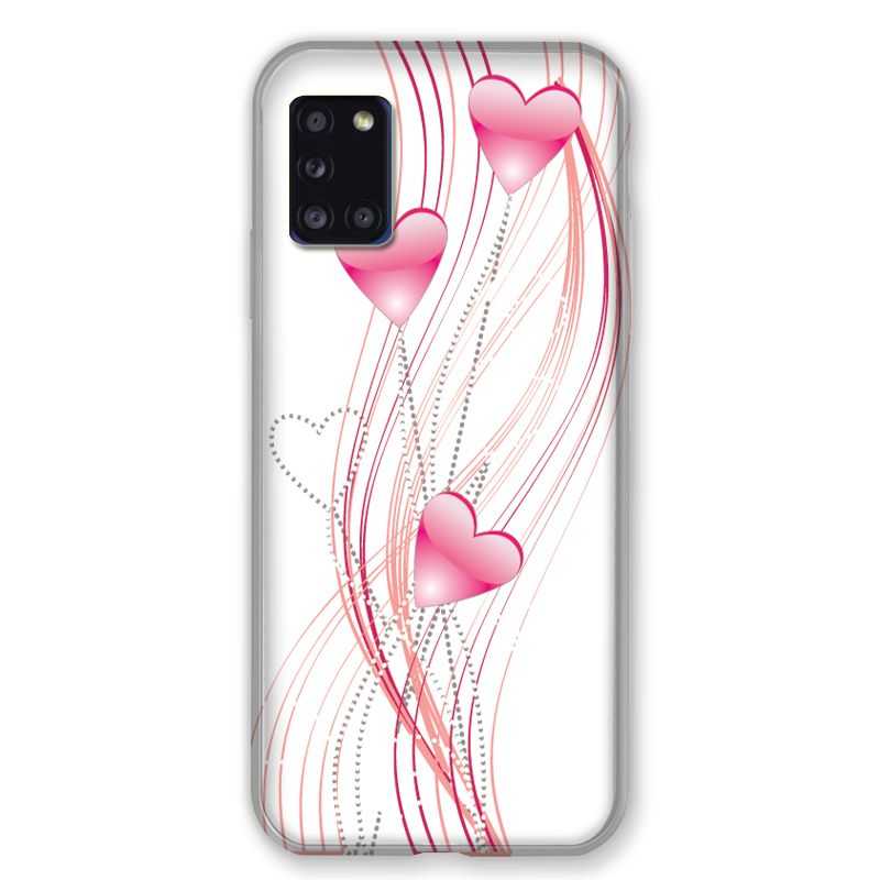 Coque pour Samsung Galaxy A31 Coeur Rose Montant sur Blanc