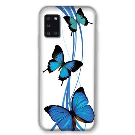 Coque pour Samsung Galaxy A31 Papillon bleu sur Blanc