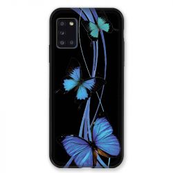 Coque pour Samsung Galaxy A31 Papillon bleu sur Noir