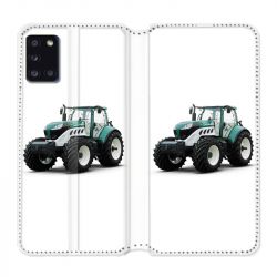 Housse cuir portefeuille pour Samsung Galaxy A31 Agriculture Tracteur Blanc
